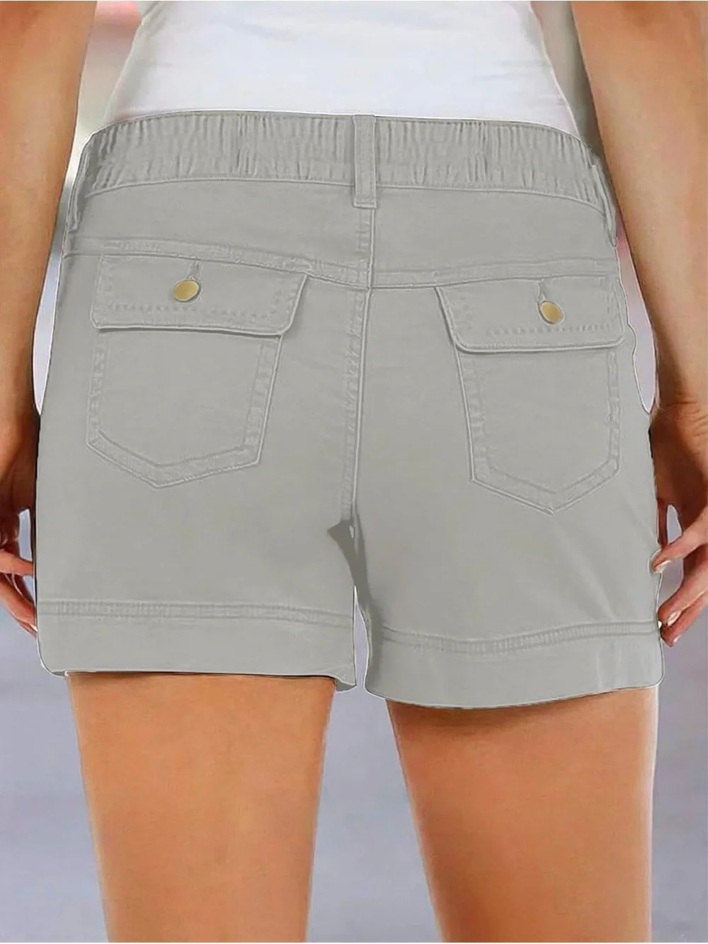 Flamingals Mid Waist Solid Split Side Flap Pocket Casual Shorts L FG28-15